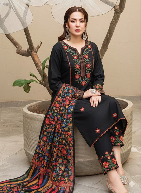 💕 WINTER’s Beautiful Digital 3D Flower Embroidery 🧵 Dhanak Marina 3 PC Dress 👗