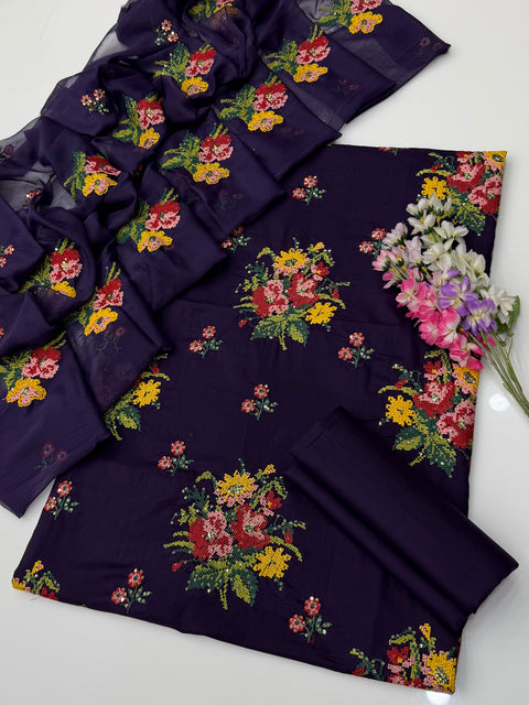 💕 Cross Stitch Sequence Embroidery 🧵Lawn 3 PC Dress 👗