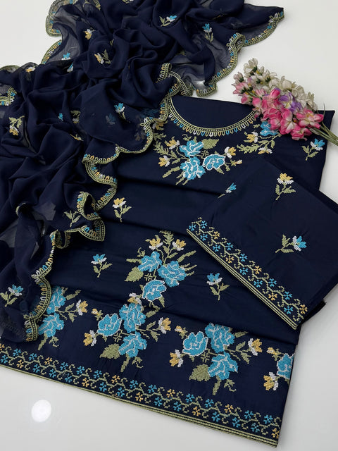 💕 Beautiful Handmade Style Cross Stitch Embroidery 3 Pc Dress 👗