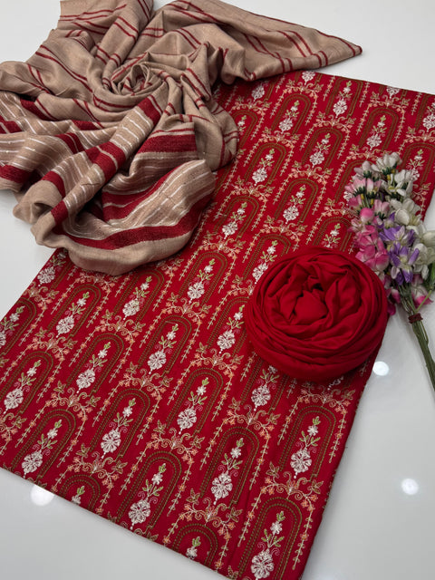 Beautiful & Elegant Style Dhanak Marina Bareeze Embroidered 3 PC Dress 👗