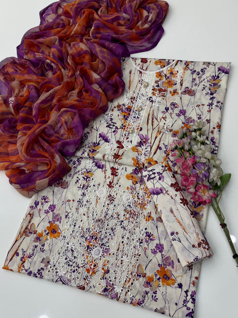 🔥 Beautiful Chikankari Embroidery Digital Printed Lawn 3 PC Dress 👗