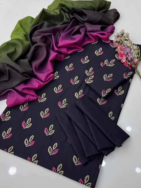 Branded Hit Codes Boutique Style Embroidered Soft Khaddar & Dhanak 3 PC Dress 👗