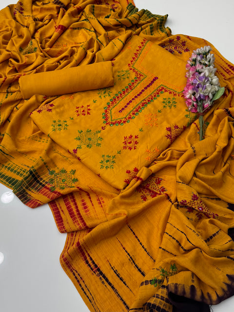 Handmade Afghani Pasham Embroidery With Sheesha Work Linen 3 Pc Dress 👗
