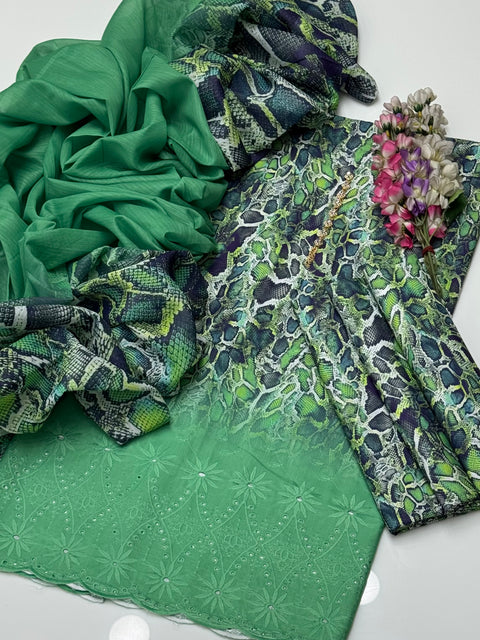 Shiffile Chikankari Embroidery 🧵 Viscous Bana Dora Digital Print 3 Pc