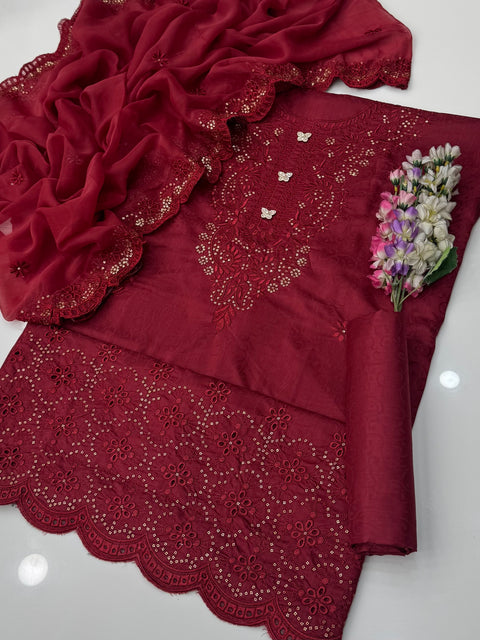 Party Wear’s Fancy Sequence Shiffile Chikankari Viscous 3 Pc 👗