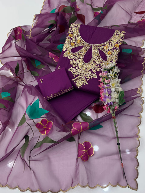 ❤️ EID Special Handwork Paint 🎨 Lawn With Organza 3 Pc Dress 👗