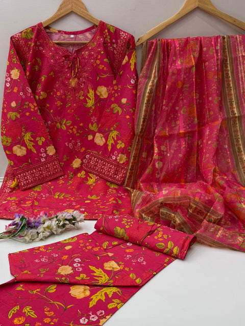 🔥 #STITCHED #LAWN WITH FARSHI SHALWAR 3PC 🔥