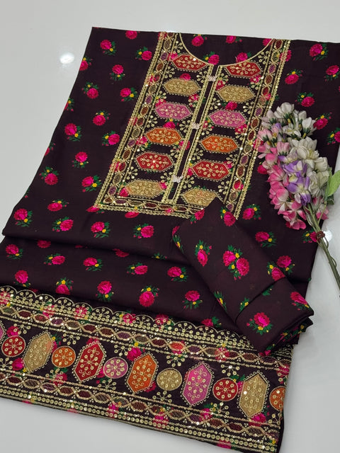 🔥 Winter’s Beautiful Embroidered Galla Daman Digital Printed 2 PC Dress