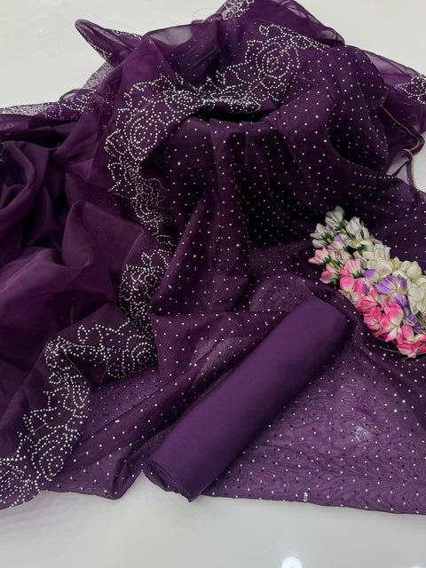 Party Wear Beautiful Stone Work Pure Organza Allover 3 Pc 👗