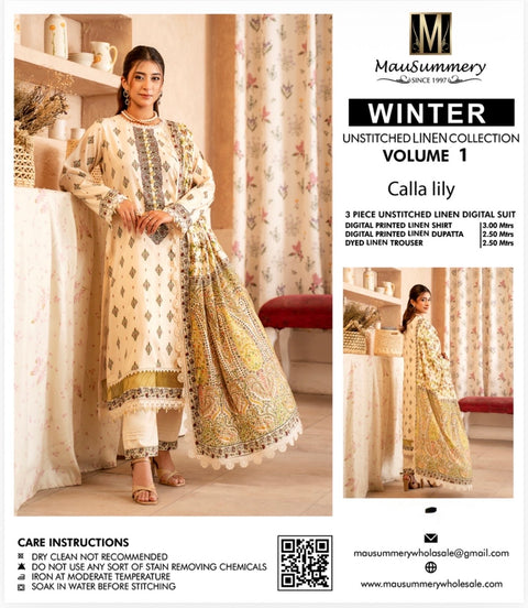 🔥 💯% Original Mausummery Brand Digital Printed Linen 3 Pc Dress 👗