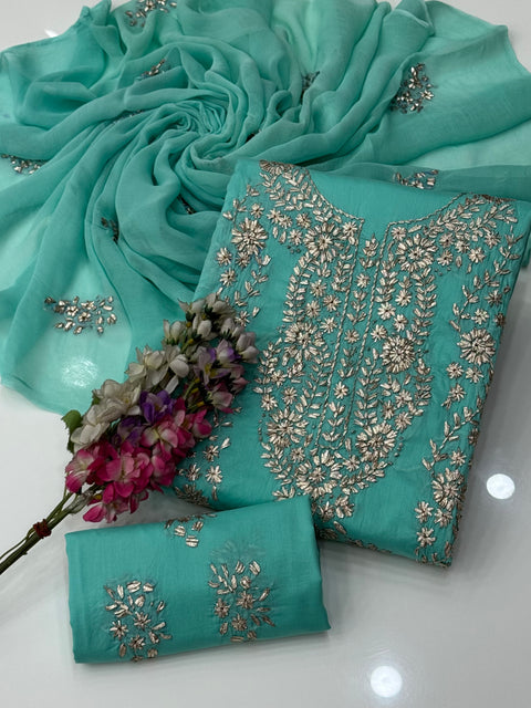 Handmade LCD Goota Kinari Embroidery 🧵 Pure Lawn 3 Pc 👗