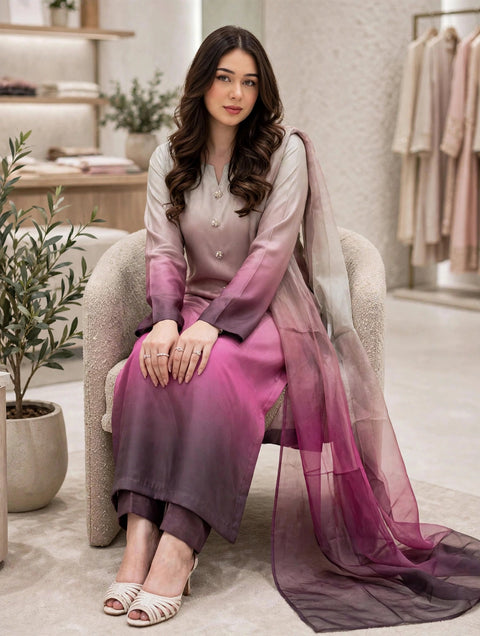 💕 Most Viral Ombré Tye N Dye Premium Shamooz Silk 3 PC 💕
