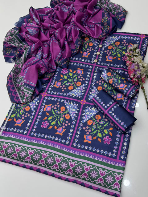 💕 Branded Printed Superior Quality Shamooz Silk 3 Pc 👗