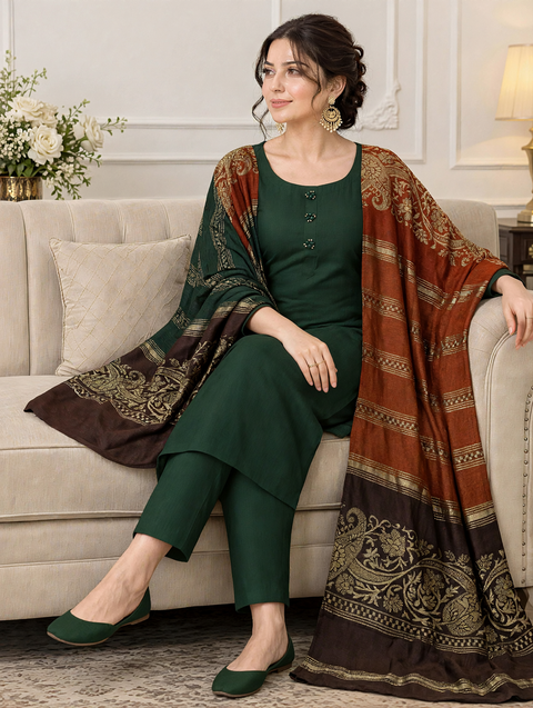 💕 #Winter’s Jacquard Pashmina Shawl With Dhanak 3 PC Dress 👗