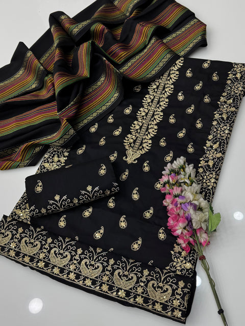 Fancy Beautiful Zaari Sequence Embroidery 🧵 Soosi Stuff 3 PC Dress 👗