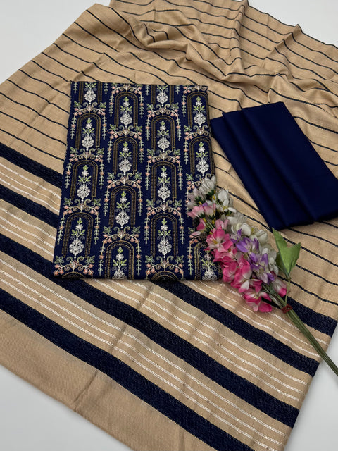 Beautiful & Elegant Style Dhanak Marina Bareeze Embroidered 3 PC Dress 👗