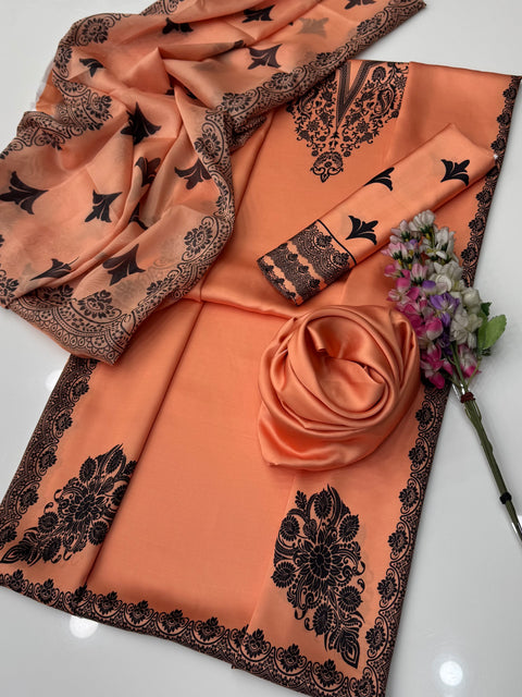 🔥 Branded Trending Printed Shamooz Silk 3 PC Dress 👗