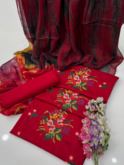 Handmade Style Cross Stitch Tanka Embroidered Lawn 3 Pc Dress 👗