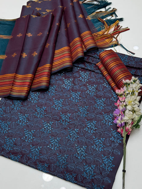 Beautiful Shiffile Chikankari Boring Work Embroidery Soosi 3 Pc Dress