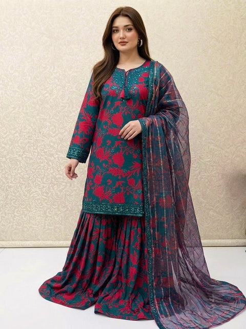 🔥 #STITCHED #LAWN WITH FARSHI SHALWAR 3PC 🔥