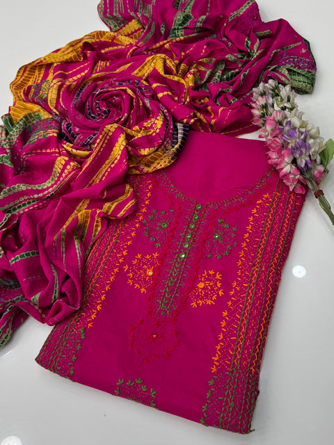 Handcrafted Beautiful Afghani Pasham Embroidery With Sheesha Work Linen 3 Pc Dress 👗