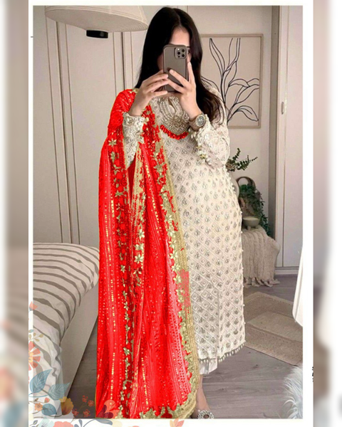 Exclusive Pani Kari & Chikankari Embroidery Premium Chiffion 3 Pc Dress 👗