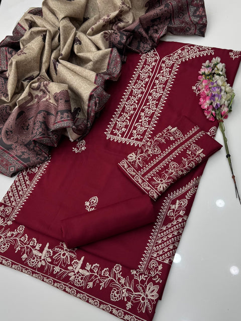 Branded Hit Codes Boutique Style Embroidered Soft Khaddar & Dhanak 3 PC Dress 👗