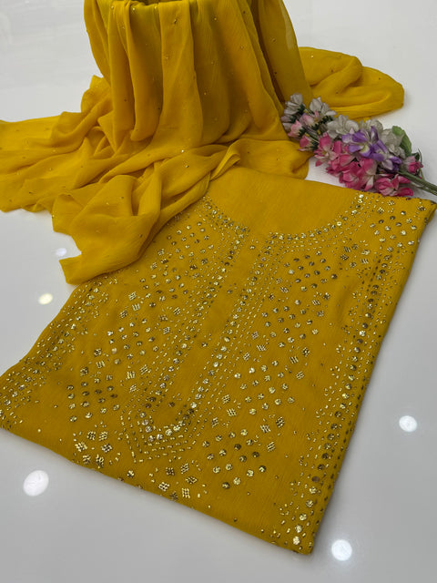 Indian Golden Mukesh Work Chiffion 2 Pc Dress 👗