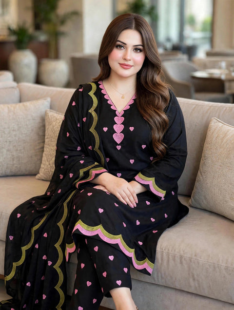 💕 #WINTER’s #TRENDING HEART 🖤 EMBROIDERY 3PC 💕