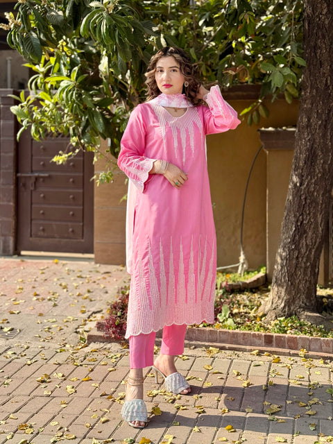 Fancy Sequence Embroidery 🧵 Viscous Silk 3 PC Dress 👗