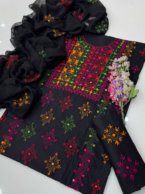 Handmade Afghani Pasham Embroidery 🧵 Lawn 3 Pc Dress 👗