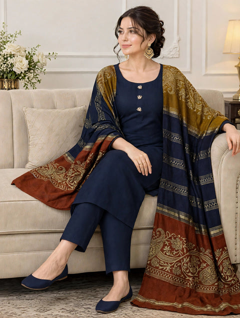 💕 #Winter’s Jacquard Pashmina Shawl With Dhanak 3 PC Dress 👗