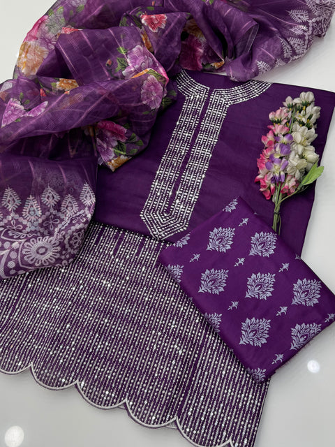 Beautiful 🤩 Sequence Work Embroidery 🧵 Pure Lawn 3 Pc 👗