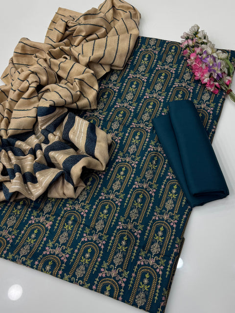 Beautiful & Elegant Style Dhanak Marina Bareeze Embroidered 3 PC Dress 👗