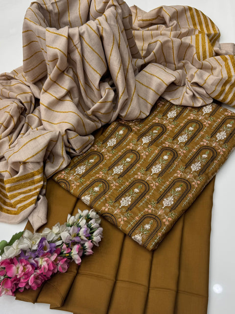 Beautiful & Elegant Style Dhanak Marina Bareeze Embroidered 3 PC Dress 👗