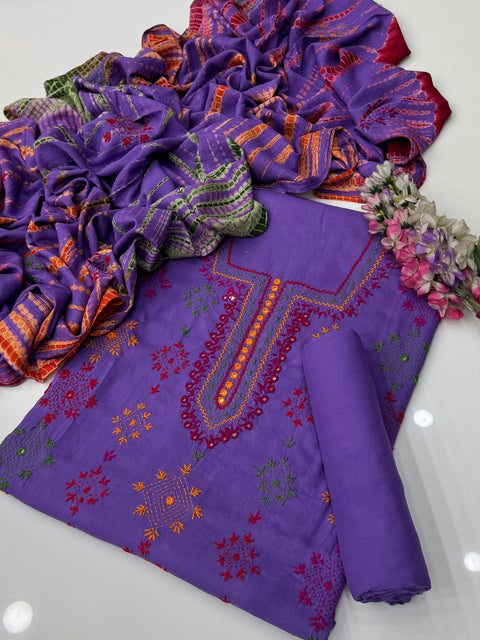 Handmade Afghani Pasham Embroidery With Sheesha Work Linen 3 Pc Dress 👗