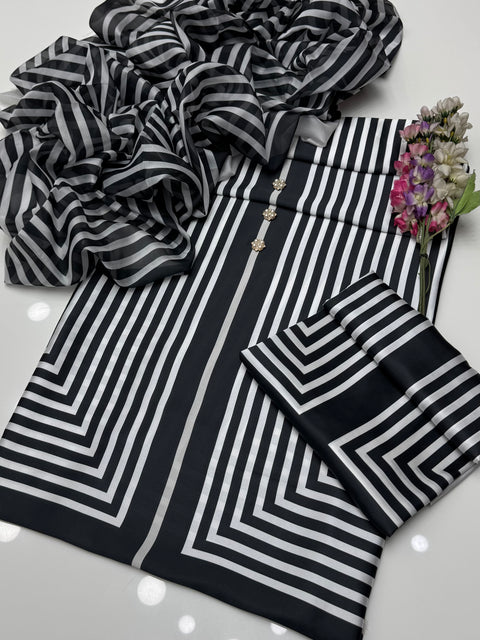 💕 Digital Printed Premium Shamooz Silk 3 Pc Dress 👗