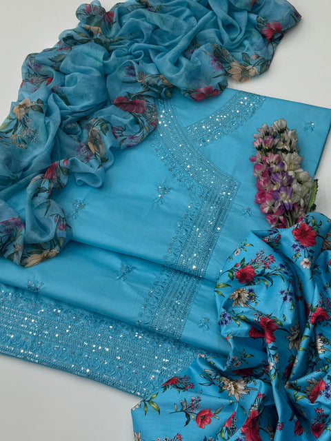 Eid’s Fancy Angrakha Style Sequence Embroidery 🧵 Lawn  3 Pc Dress 👗