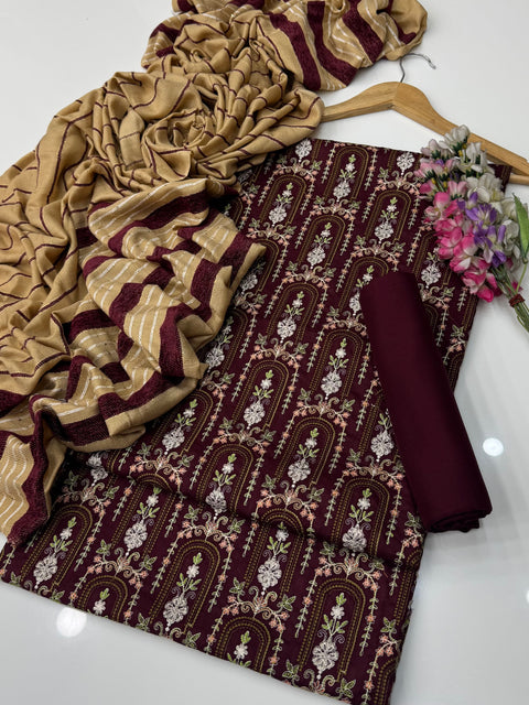 Beautiful & Elegant Style Dhanak Marina Bareeze Embroidered 3 PC Dress 👗