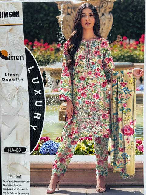 Shiffile Chikankari Embroidery Digital Printed Linen 3 PC Dress 👗