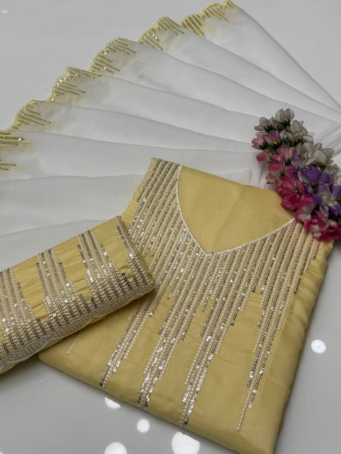 Fancy Sequence Embroidery 🧵 Viscous Silk 3 PC Dress 👗