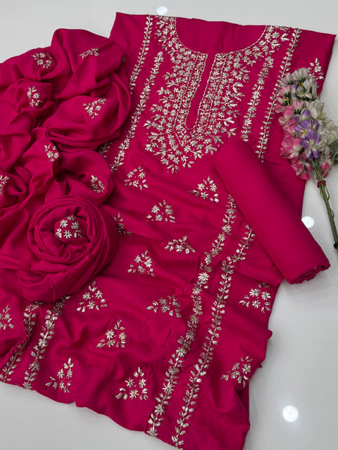 Handmade LCD Goota Kinari Embroidery 🧵 Linen 3 Pc Dress 👗