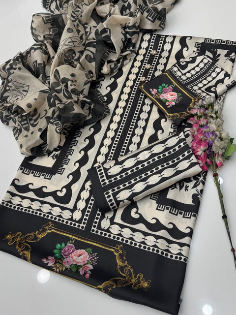 🔥 Branded Trending Printed Shamooz Silk 3 PC Dress 👗