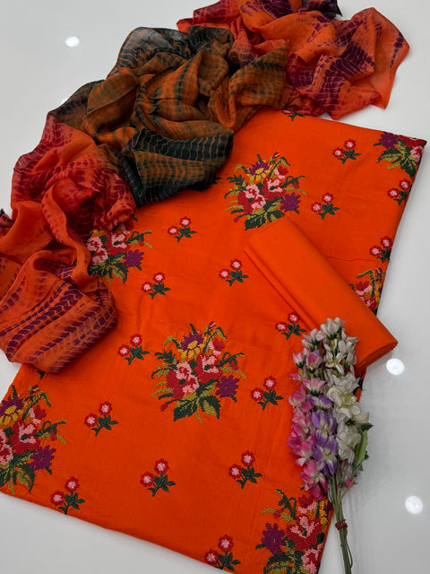 Handmade Style Cross Stitch Tanka Embroidered Lawn 3 Pc Dress 👗