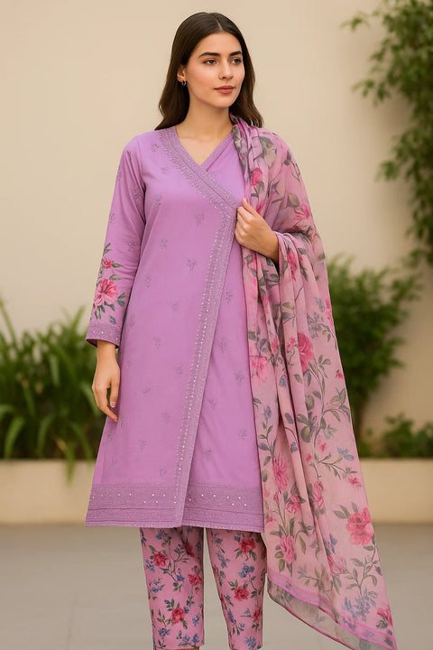 Eid’s Fancy Angrakha Style Sequence Embroidery 🧵 Lawn  3 Pc Dress 👗
