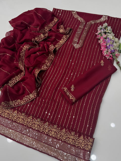 Fancy Sequence & Zaari Tilla Embroidery Soft Chiffion 2 PC Dress 👗