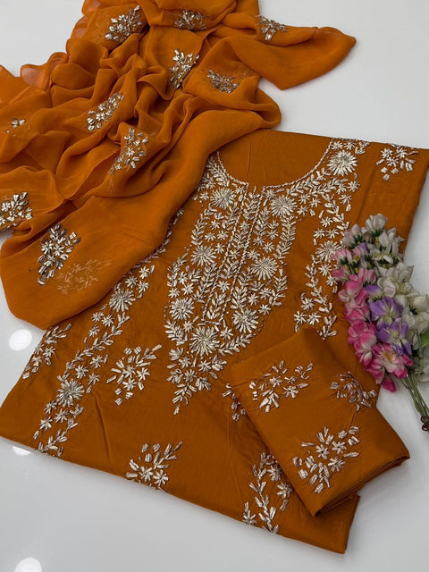 💕 Handmade Traditional Goota Kinari Work Embroidery 🧵 Pure Lawn 3 Pc Dress 👗