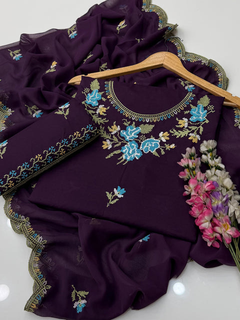 💕 Beautiful Handmade Style Cross Stitch Embroidery 3 Pc Dress 👗
