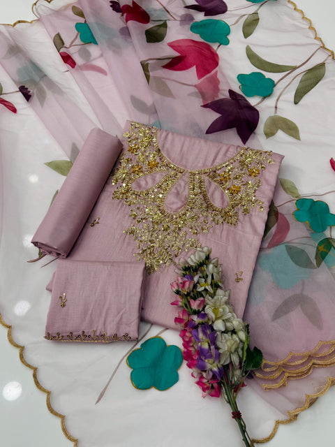 ❤️ EID Special Handwork Paint 🎨 Lawn With Organza 3 Pc Dress 👗