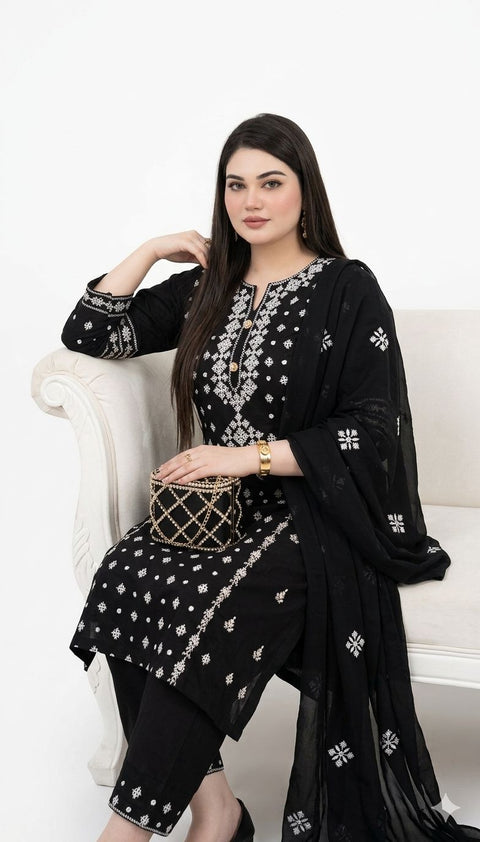 🔥 Handmade Sindhi Tanka Embroidery 🧵 With Sheesha Work Pure Lawn 3 Pc Dress 👗